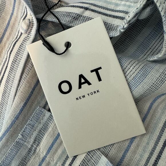 OAT Blue Striped Button-Down Top NWT Size Large - Picture 8 of 10